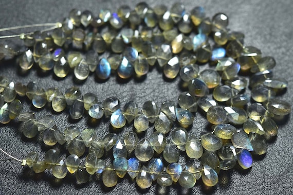 8 Inches - Natural Beautiful Faceted Labradorite Pear Briolettes - Size Is 5x7-6x9 Mm #1278
