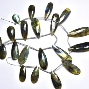 8 Inches,natural Beautiful Rainbow Fire Big Labradorite Faceted Pear Briolettes,size Is 9x18-10x29mm #197
