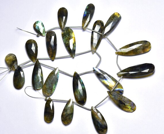 8 Inches,natural Beautiful Rainbow Fire Big Labradorite Faceted Pear Briolettes,size Is 9x18-10x29mm #197