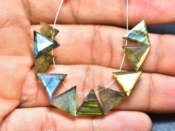 Beautiful Multi Fire Labradorite Triangle Briolettes Beads - 10 Pcs - Natural Faceted Labradorite Briolettes Pairs - Size Is 10 Mm #1752