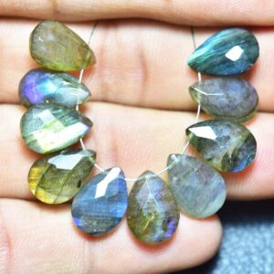 Beautiful Multi Fire Labradorite Pear Briolettes Beads - 10 Pcs - Natural Faceted Labradorite Briolettes Pairs - Size is 9x13 mm #2332