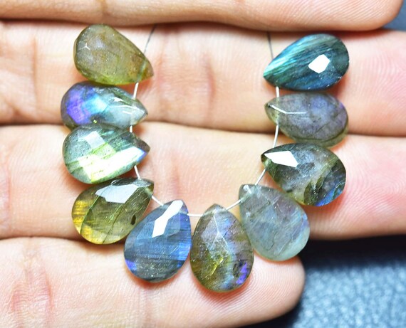 Beautiful Multi Fire Labradorite Pear Briolettes Beads - 10 Pcs - Natural Faceted Labradorite Briolettes Pairs - Size Is 9x13 Mm #2332