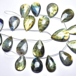 Big Labradorite Pear Beads - 8 Inch - Natural Faceted Multi Flashes Labradorite Pear Briolette - Size Is 20x26 - 22x31 Mm #2601