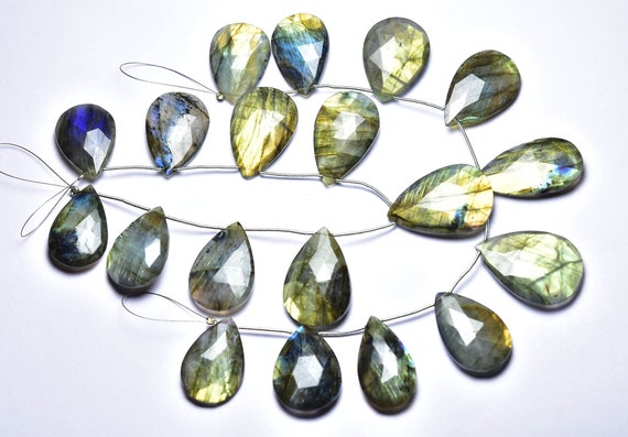 Big Labradorite Pear Beads - 8 Inch - Natural Faceted Multi Flashes Labradorite Pear Briolette - Size Is 20x26 - 22x31 Mm #2601