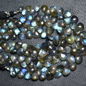 Blue Fire Labradorite Heart Beads - 7.5 Inches - Natural Beautiful Faceted Labradorite Heart Briolettes - Size Is 7- 10mm #1974 Blue Fire Labradorite Heart Beads - 7.5 Inches - Natural Beautiful Faceted Labradorite Heart Briolettes - Size Is 7- 10mm #1974