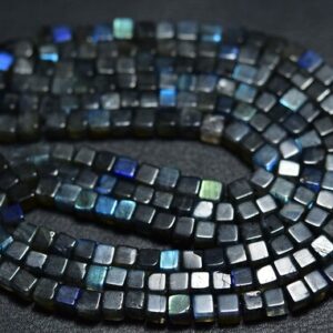 Labradorite Cube Beads - 8 Inches - Natural Smooth Labradorite Box Cube - Size Is 6 Mm #1046