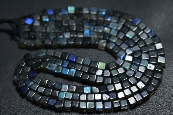 Labradorite Cube Beads - 8 Inches - Natural Smooth Labradorite Box Cube - Size Is 6 Mm #1046