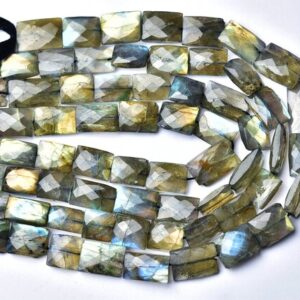 Labradorite Cushion Bead - 10 inches - Natural Faceted Labradorite Rectangle Cushion Briolettes - Size is 9x12- 11x18mm #2246