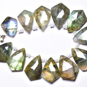 Labradorite Fancy Beads - 12 Pcs - Natural Beautiful Labradorite Faceted Side Drilled Shape Briolettes - Size Is 11x15-13x18mm #491
