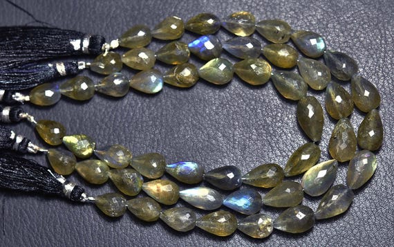 Multi Fire Labrodorite Teardrop Beads - 8 - Inches - Natural Faceted Labradorite Teardrop Briolettes - Size Is 7.5x11 - 8.5x14mm #1434