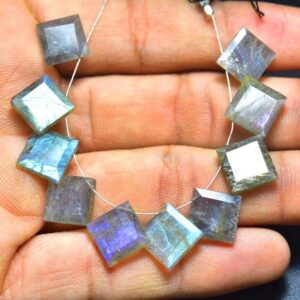 Multi Flashes Labradorite Square Briolettes Beads - 10 Pcs - Natural Faceted Labradorite Briolettes Pairs - Size Is 10 Mm #1029