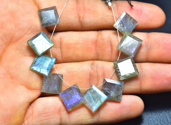 Multi Flashes Labradorite Square Briolettes Beads - 10 Pcs - Natural Faceted Labradorite Briolettes Pairs - Size Is 10 Mm #1029