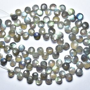 Natural Beautiful Labradorite Coin Beads - 8 Inches - Blue Flash Faceted Coin Labradorite Briolettes - Size Is 7- 8mm #2326