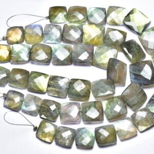 Labradorite Pear Beads - 7.5 Inch - Natural Multi Fire Faceted Labradorite Cushoin Briolette - Size Is 11x11.5 - 15.5x16 Mm #2606