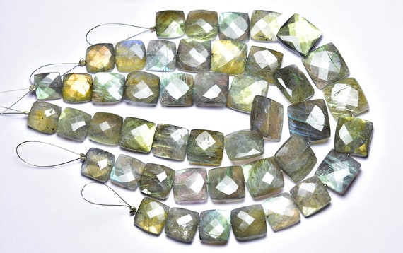 Labradorite Pear Beads - 7.5 Inch - Natural Multi Fire Faceted Labradorite Cushoin Briolette - Size Is 11x11.5 - 15.5x16 Mm #2606