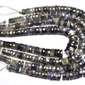 Labradorite Wheel Beads - 7 Inches - Natural Beautiful Faceted Labradorite Blue Fire Wheel Strand - Size Is 5 - 8 Mm #631