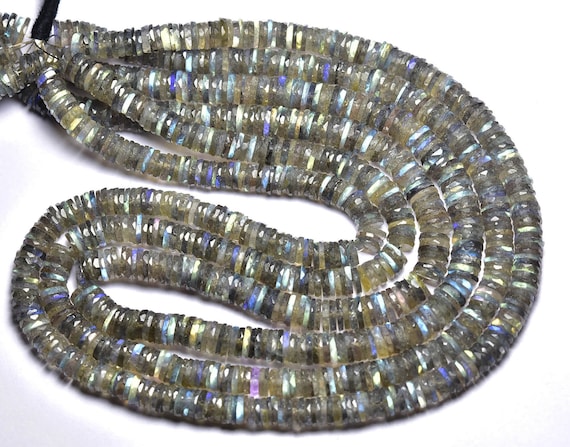 Labradorite Wheel Beads - 8.5 Inches - Natural Smooth Multi Flashes Labradorite Wheel - Size Is 7 Mm #2647