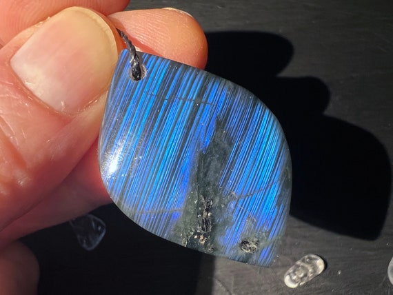 Blue Labradorite Pendant 1.4 Inches | Drilled Gemstone Necklace With Cord Blue Labradorite Pendant 1.4 Inches | Drilled Gemstone Necklace With Cord