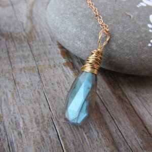Labradorite Pendant, Gold, Wire Wrapped Labradorite Necklace, Faceted Tear Drop Solitaire Labradorite Pendant, Gold, Wire Wrapped Labradorite Necklace, Faceted Tear Drop Solitaire