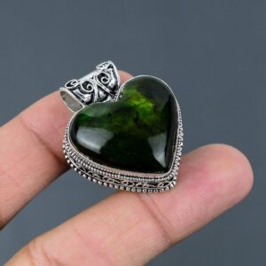 Green Fire Labradorite Heart Pendant: 925 Sterling Silver Handmade Jewelry Green Fire Labradorite Heart Pendant: 925 Sterling Silver Handmade Jewelry