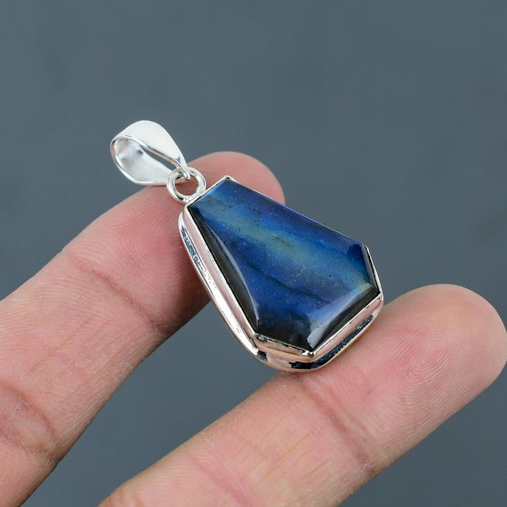 Handmade Coffin Labradorite Pendant, 925 Sterling Silver, Anniversary Gift