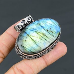 Handmade Labradorite Pendant: Oval Gemstone, 925 Sterling Silver Handmade Labradorite Pendant: Oval Gemstone, 925 Sterling Silver