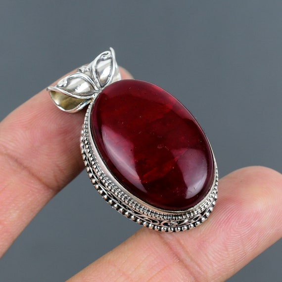 Handmade Red Fire Labradorite 925 Sterling Silver Pendant: Vintage Gemstone Jewelry