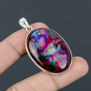 Multi Fire Labradorite Pendant: Handmade 925 Sterling Silver, Oval Pear Gemstone Multi Fire Labradorite Pendant: Handmade 925 Sterling Silver, Oval Pear Gemstone