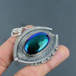 Mystic Fire Labradorite 925 Sterling Silver Pear Pendant - Handmade Vintage Jewelry Mystic Fire Labradorite 925 Sterling Silver Pear Pendant - Handmade Vintage Jewelry