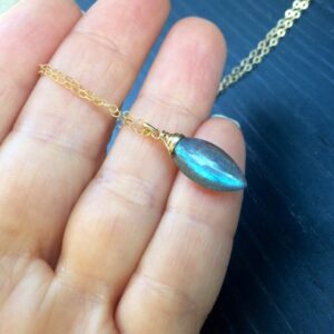 Natural Tiny Rainbow Labradorite Pendant Gold Necklace. Natural Tiny Rainbow Labradorite Pendant Gold Necklace.