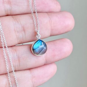 Labradorite Necklace, Blue Flash Labradorite Smooth Teardrop Pendant in Sterling Silver, Blue Layering Jewelry, Boho Delicate Gift for her Labradorite Necklace, Blue Flash Labradorite Smooth Teardrop Pendant in Sterling Silver, Blue Layering Jewelry, Boho Delicate Gift for her