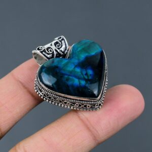 Neon Flash Labradorite Heart Pendant: Handmade 925 Sterling Silver Neon Flash Labradorite Heart Pendant: Handmade 925 Sterling Silver
