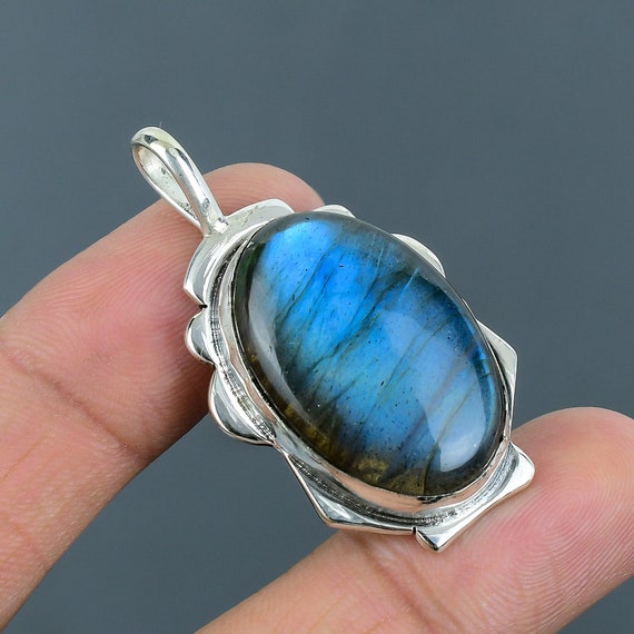 Oval Labradorite Pendant: Handmade 925 Sterling Silver Gemstone Jewelry