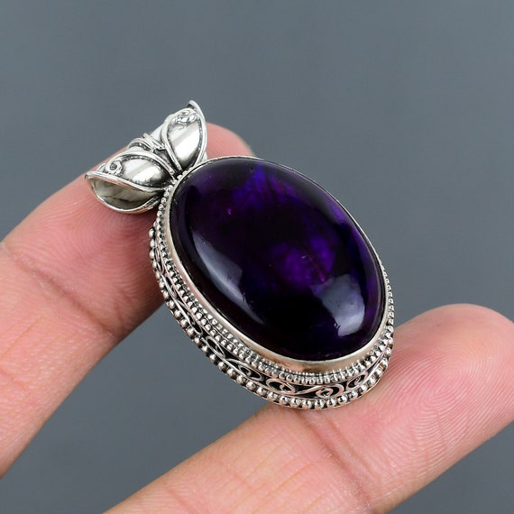 Purple Fire Labradorite Pendant: Handmade 925 Sterling Silver Pear Jewelry