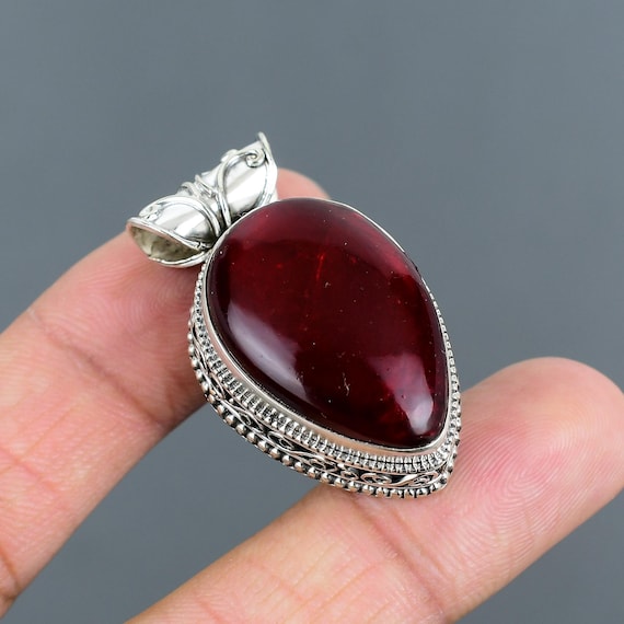 Red Fire Labradorite 925 Sterling Silver Pendant - Handmade Antique Jewelry