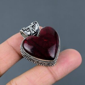 Red Fire Labradorite Heart Pendant: Handmade 925 Sterling Silver Jewelry