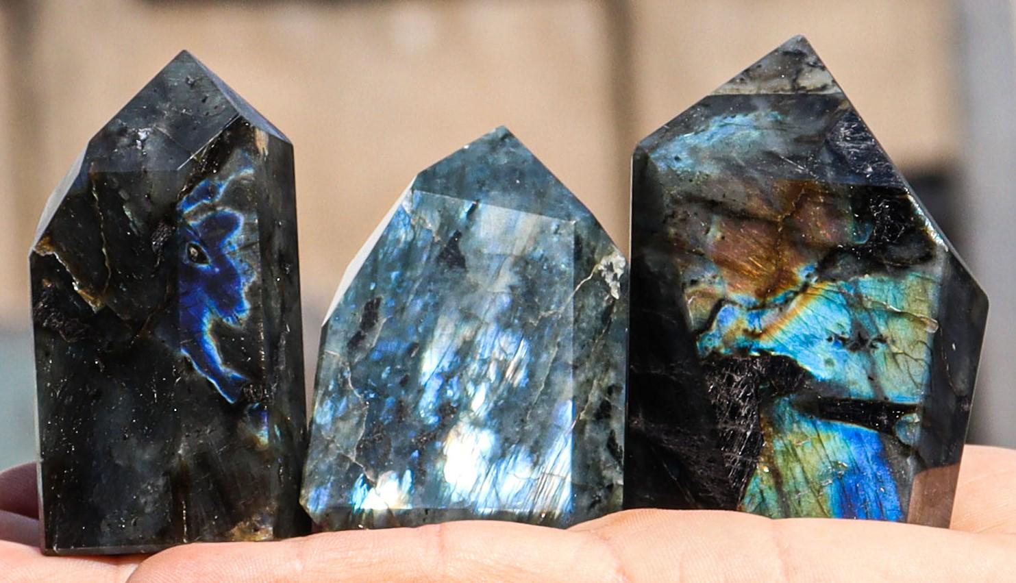 8 Pc Flashy Labradorite Crystal Tower: Spiritual Healing Obelisk (80mm)