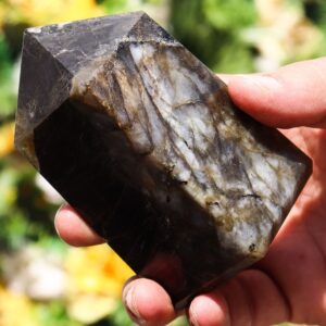 Black Labradorite Tower: Faceted Obelisk, Reiki Charged Gemstone Black Labradorite Tower: Faceted Obelisk, Reiki Charged Gemstone