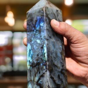 Blue Flash Labradorite Tower: 170MM Faceted Obelisk, Gothic Home Decor Blue Flash Labradorite Tower: 170MM Faceted Obelisk, Gothic Home Decor
