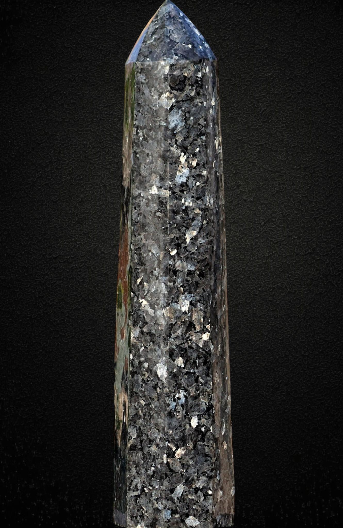 Giant Blue Larvikite Labradorite Obelisk: 620mm Faceted Spiritual Tower