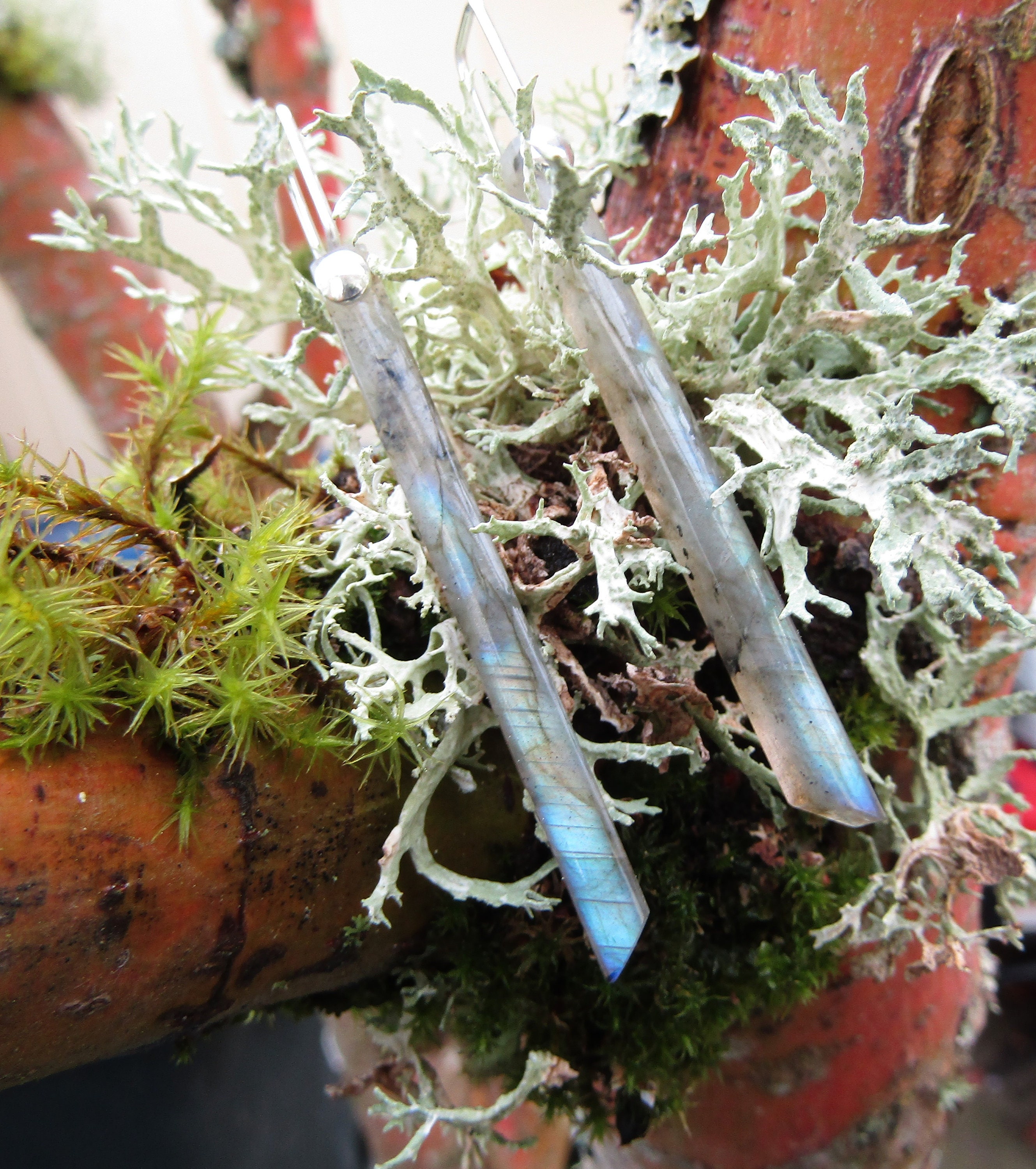 Labradorite Stick Pinned With Sterling Silver Hook Style Ear Wire