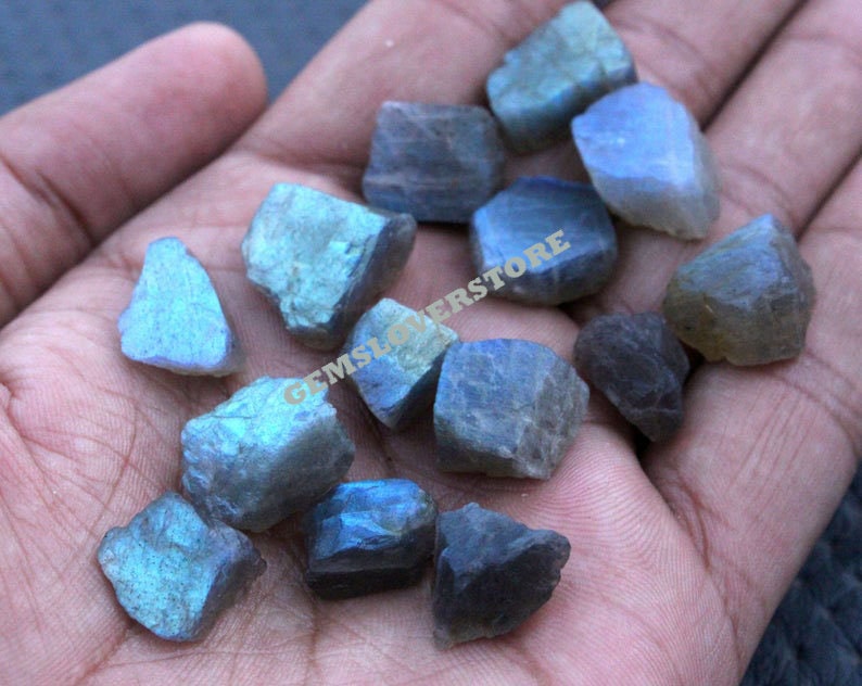 25 Rough Labradorite Gemstones: Natural Blue Flashy Garden Stones (8-10 Mm)