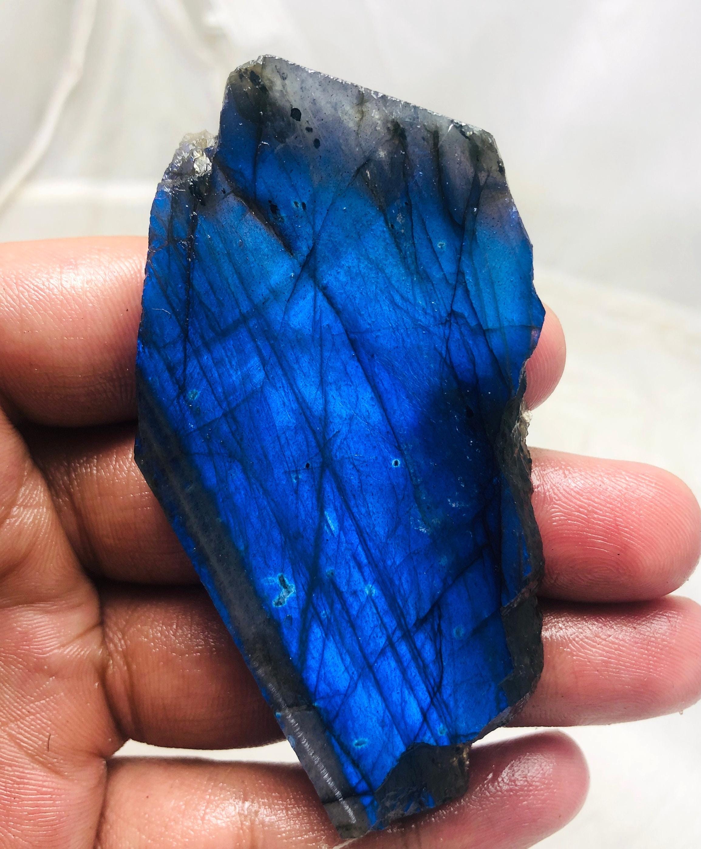 Blue Flashy Labradorite Rough Slice | Hand-cut Natural Slab 74.2g 90x42x10mm