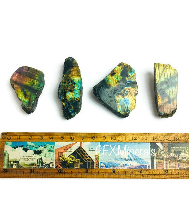 Flashy Labradorite Crystal Slab: Raw Rough, Half Polished Stone