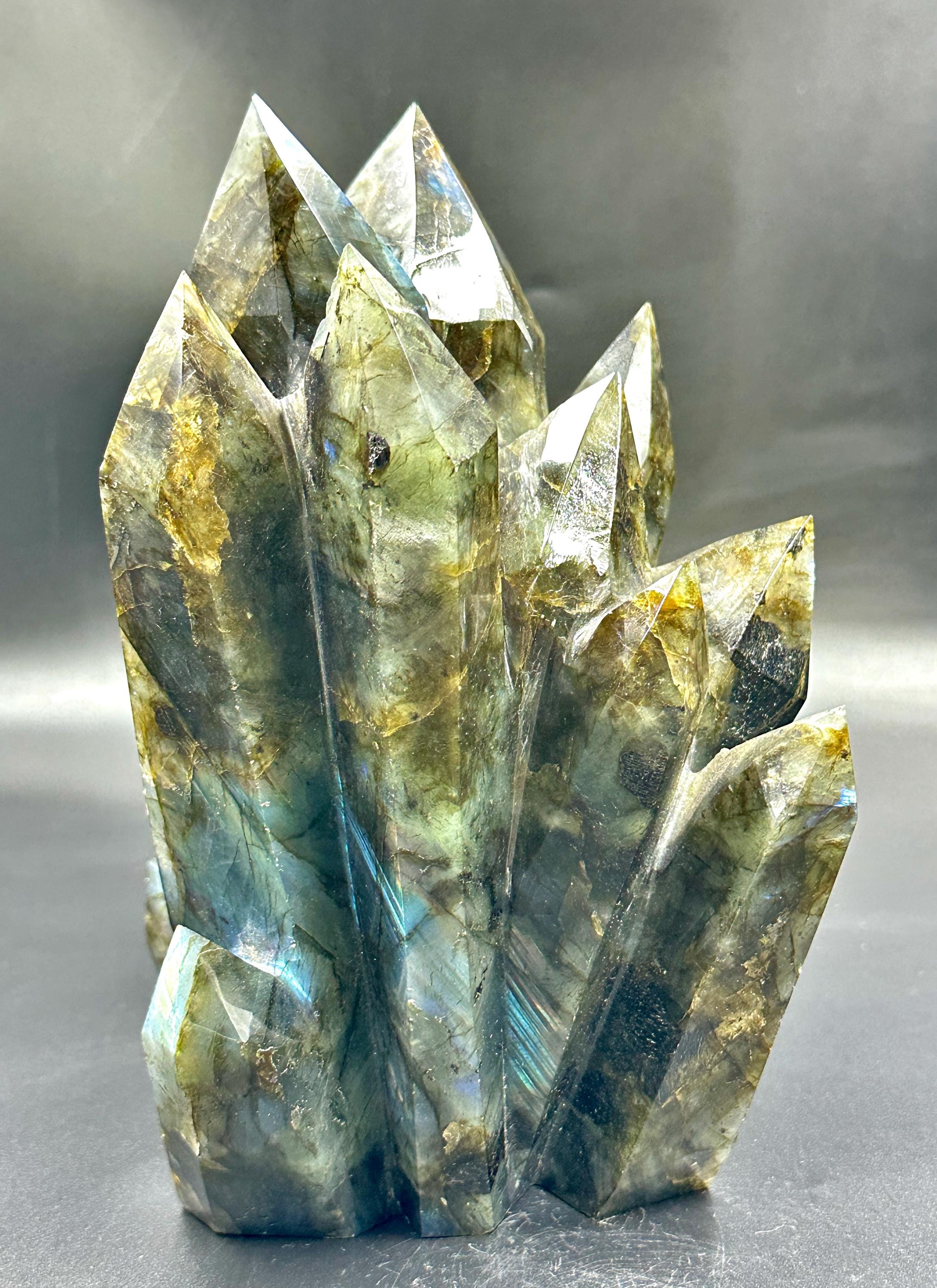 Large 195mm Natural Labradorite Cluster: High Flash Mineral Specimen, India Origin Large 195mm Natural Labradorite Cluster: High Flash Mineral Specimen, India Origin
