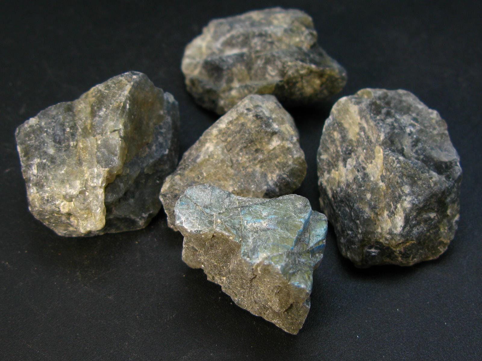 Lot Of Five Rough Iridescent Labradorite From Madagascar