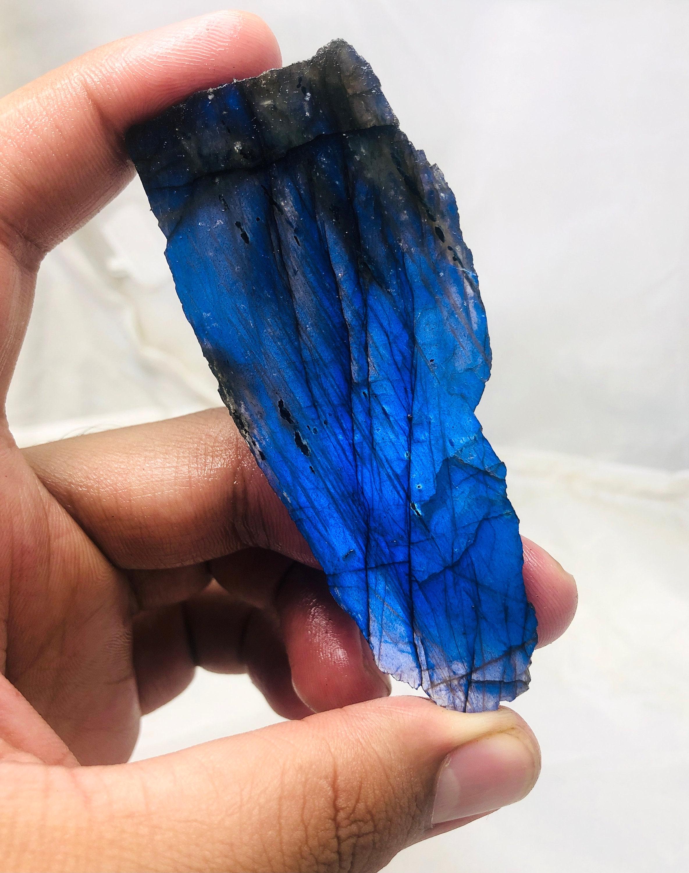 Natural Labradorite Rough Slice | Transparent Blue Flash Stone 47.5g 91x37x8mm
