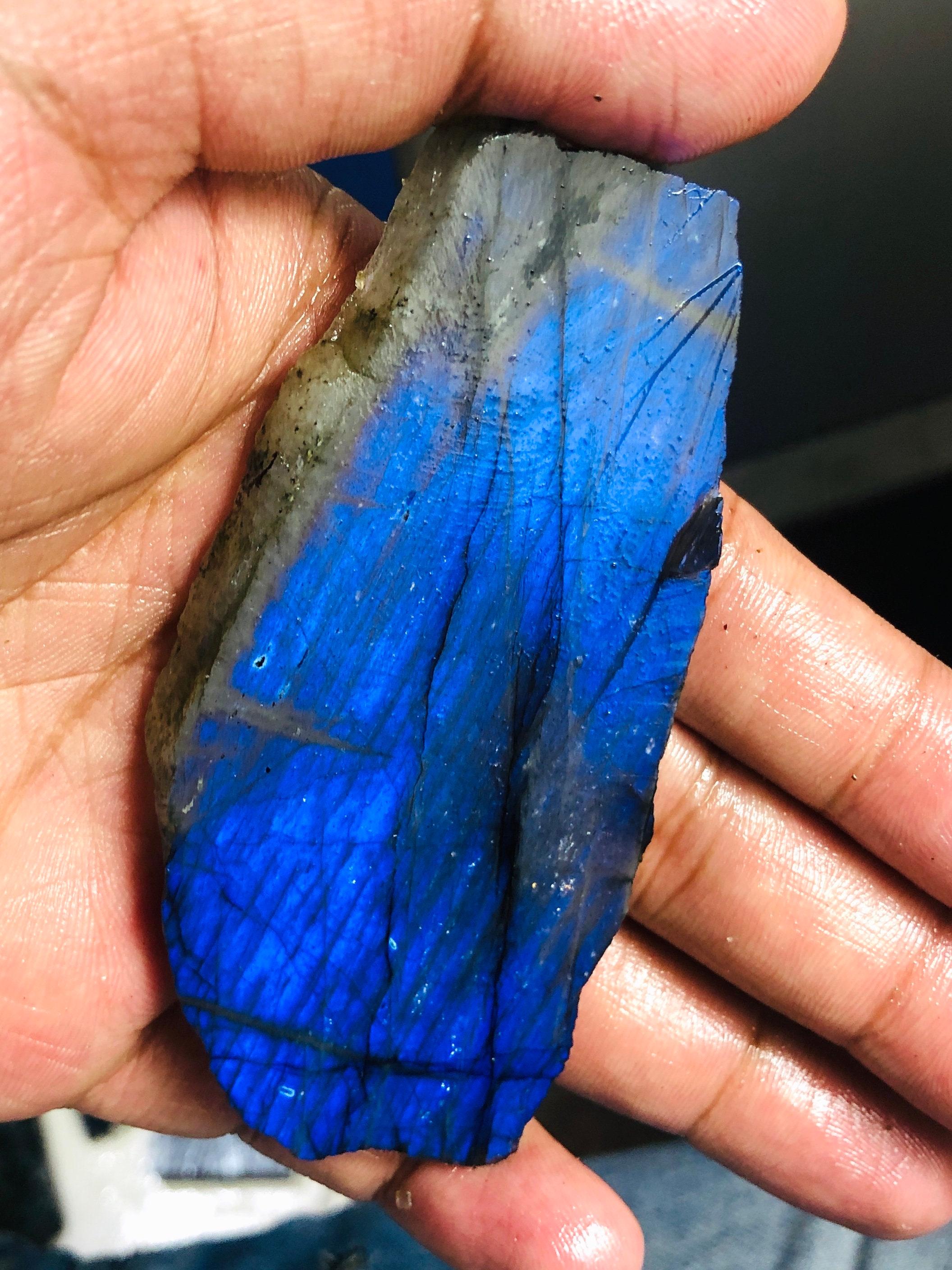 Natural Labradorite Rough Slice | Transparent Blue Flash Stone 54g 91x45x7mm