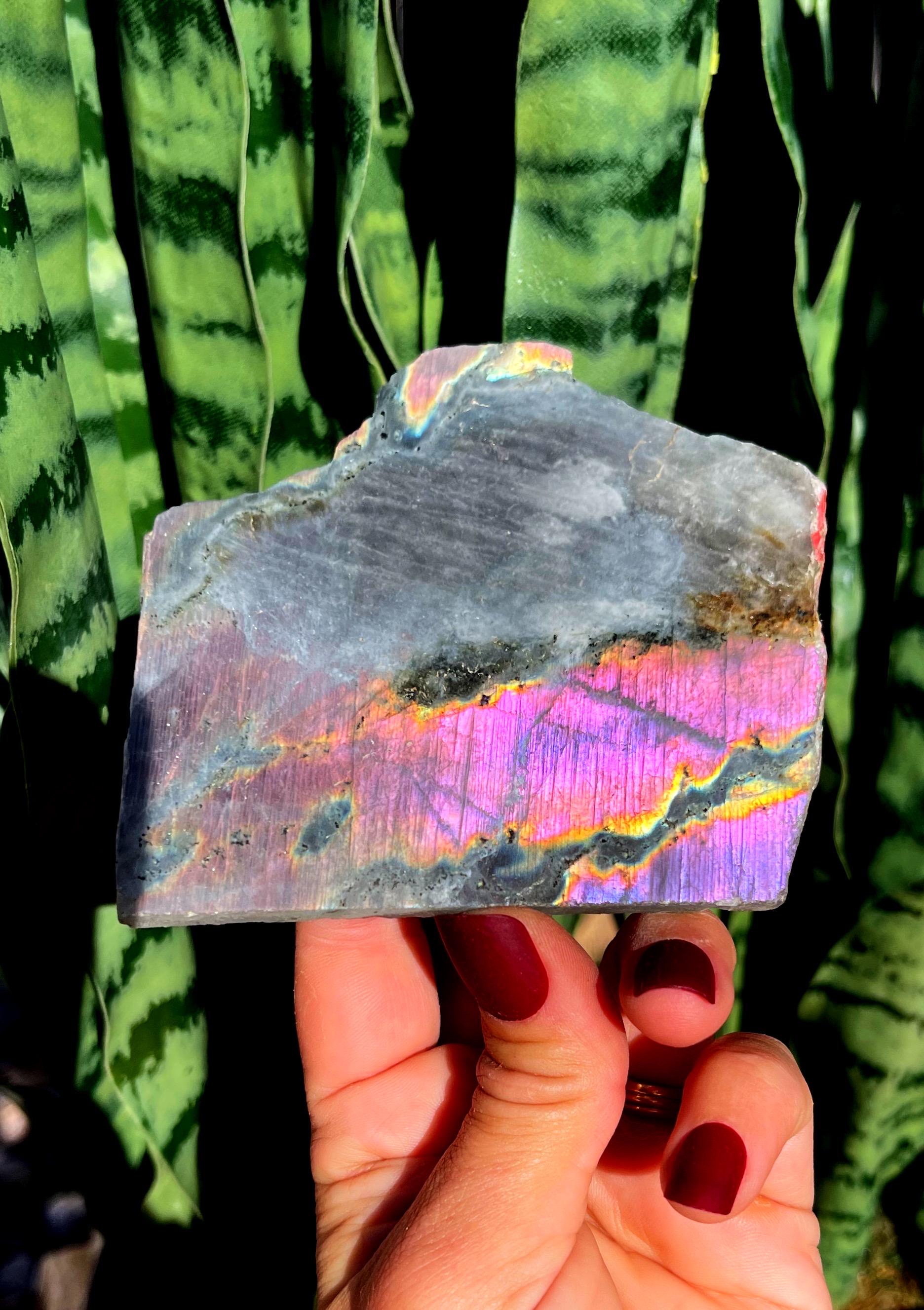 Purple Labradorite Crystal - Half Polished Half Raw - Third Eye Chakra Crystal For Deepening Intuition + Energetic Protection