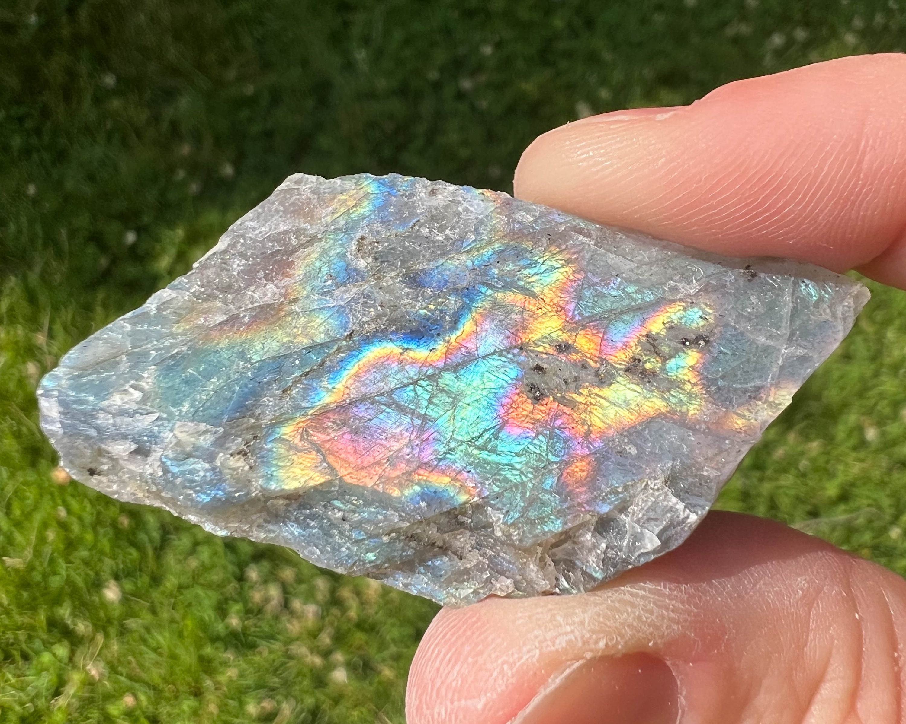 Raw Rainbow Fire Labradorite Crystal: Teal Purple Pink Flash Stone